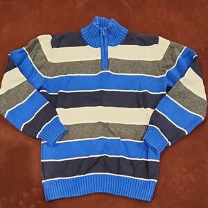 Boys 1/4 Zip Blue Striped Sweater